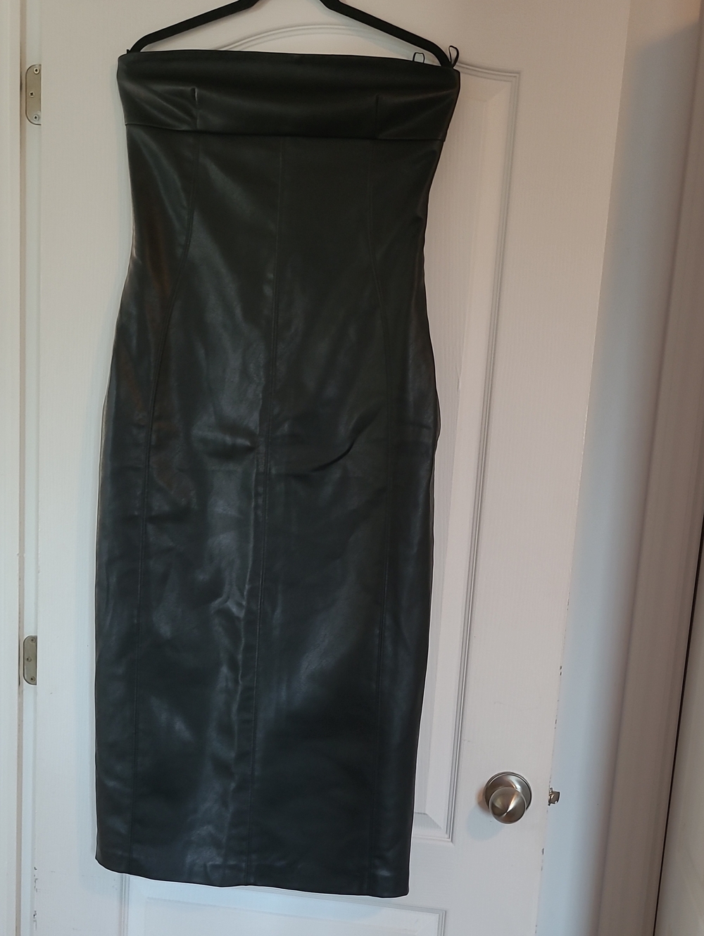 Zara Strapless Faux Leather Midi Dress in Dark Green